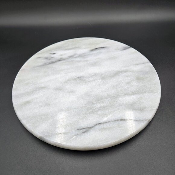 Marble Cheese Plate Tray Round Charcuterie Serving Footed White Grey Read - Picture 6 of 7